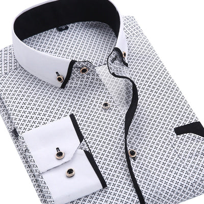 Men Fashion Casual Long Sleeved Printed shirt Slim Fit