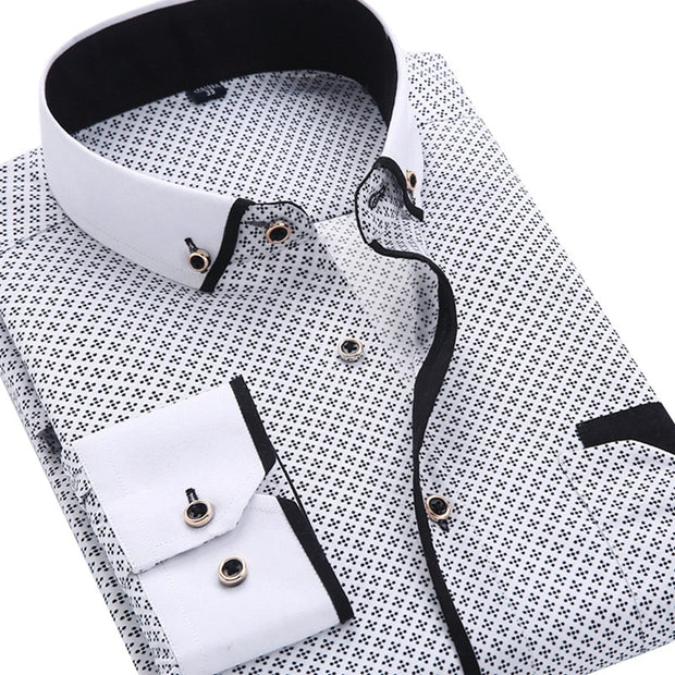 Men Fashion Casual Long Sleeved Printed shirt Slim Fit