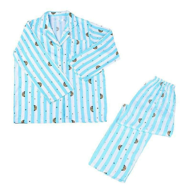Cute Cartoon Q Print Lightweight Long Sleeve Pants Pajama Set Cute Home Wear Casual Wear Two Piece Set Men and Women Summer Light Weight