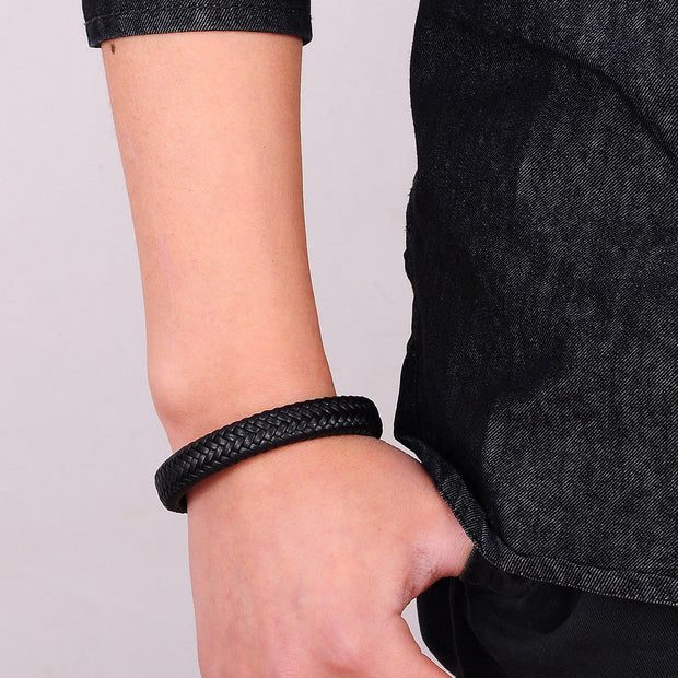 Men Jewelry Black/Brown Braided Leather Bracelet Stainless Steel Magnetic Clasp Fashion Bangles 18.5/22/20.5cm