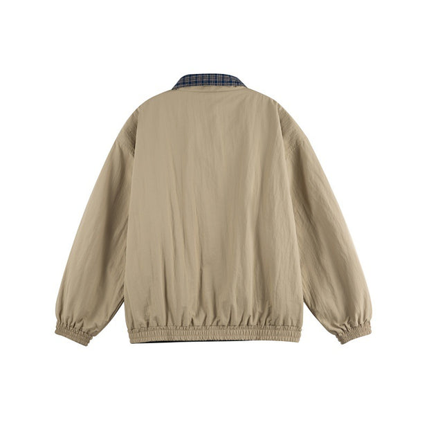 Plaid Two-Way Wear Stand Collar Loose Unisex Coach Jacket Men