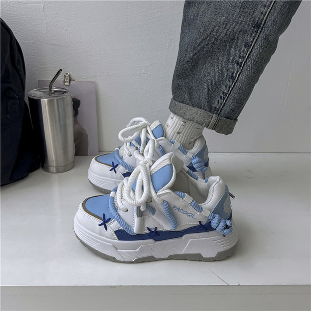 Cute Harajuku Sneakers Women's Running Shoes  blue Thick Platform Sneakers students Outdoor Casual pink Vulcanized Shoes