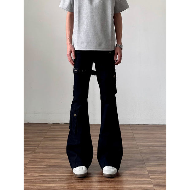 White Strap Multi-Pocket Work Denim Pants for Men