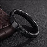Men Jewelry Black/Brown Braided Leather Bracelet Stainless Steel Magnetic Clasp Fashion Bangles 18.5/22/20.5cm
