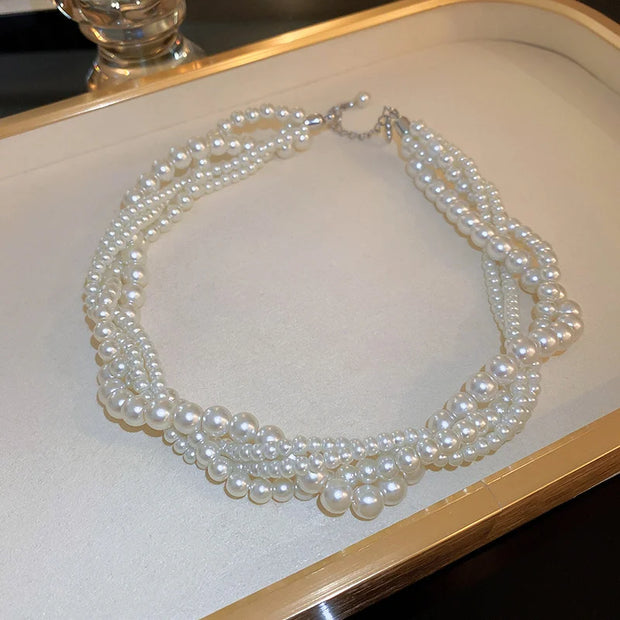 Twining Pearl Choker Necklaces for Women Geometric Necklaces Weddings Bride Jewelry Accessories