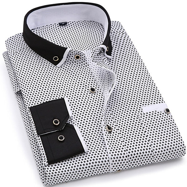 Men Fashion Casual Long Sleeved Printed shirt Slim Fit