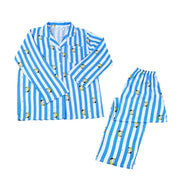 Cute Cartoon Q Print Lightweight Long Sleeve Pants Pajama Set Cute Home Wear Casual Wear Two Piece Set Men and Women Summer Light Weight