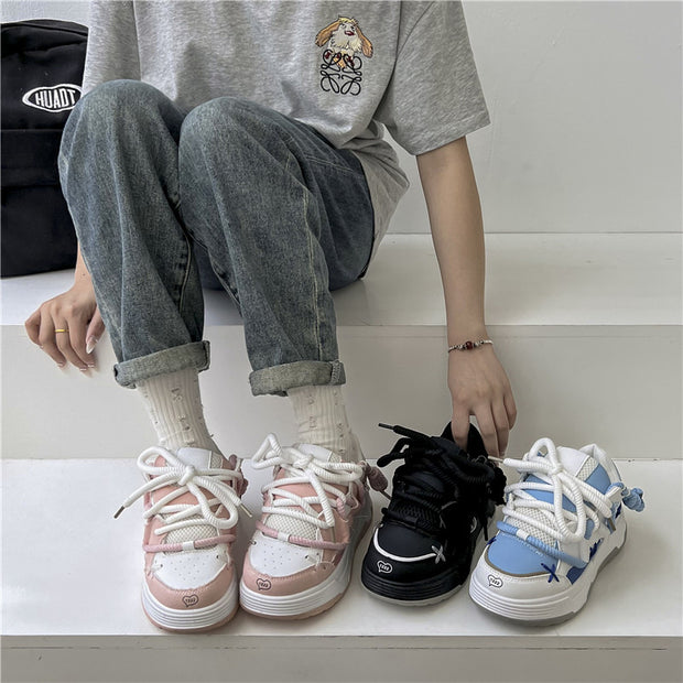 Cute Harajuku Sneakers Women's Running Shoes  blue Thick Platform Sneakers students Outdoor Casual pink Vulcanized Shoes