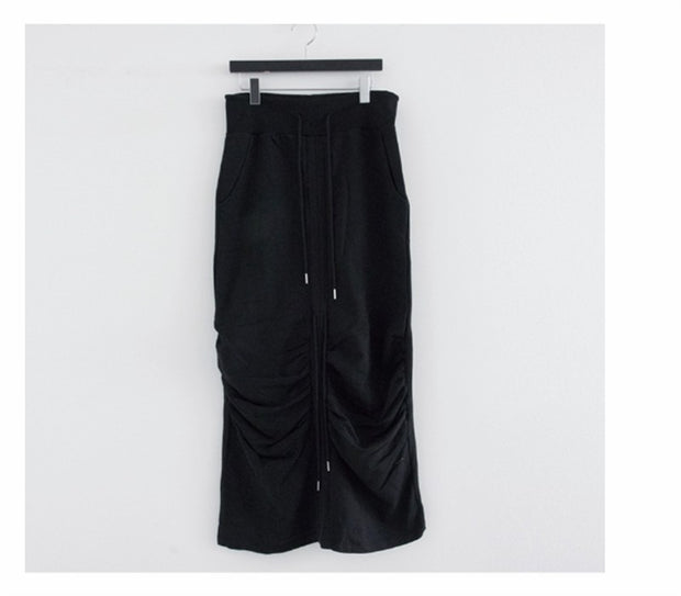 High Waist Casua Lace-up Shirring Design Skirts