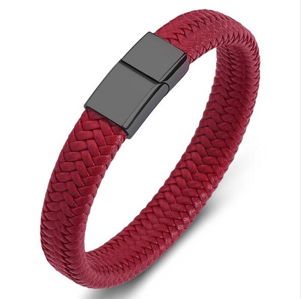 Men Jewelry Black/Brown Braided Leather Bracelet Stainless Steel Magnetic Clasp Fashion Bangles 18.5/22/20.5cm