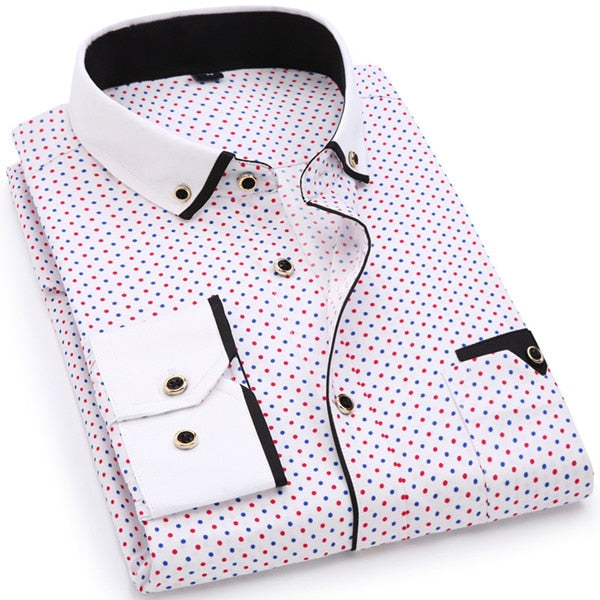 Men Fashion Casual Long Sleeved Printed shirt Slim Fit