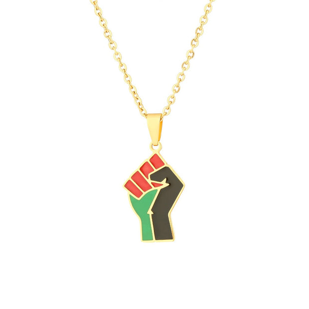 African Fist Symbol Pendant Necklace for Men and Women Geometric Titanium Steel Couple Necklace Fashion Jewelry