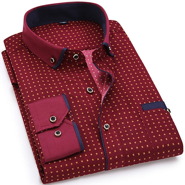 Men Fashion Casual Long Sleeved Printed shirt Slim Fit