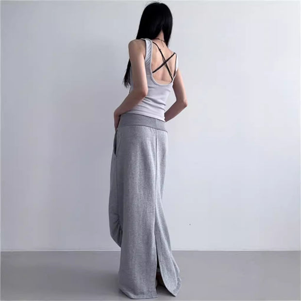 High Waist Casua Lace-up Shirring Design Skirts