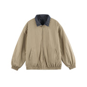 Plaid Two-Way Wear Stand Collar Loose Unisex Coach Jacket Men