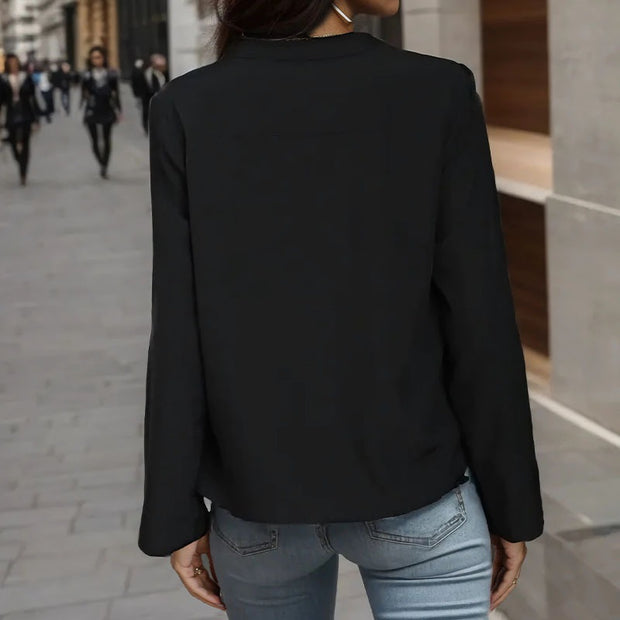 Autumn new European and American women's clothing pullover solid color long sleeved shirt for women