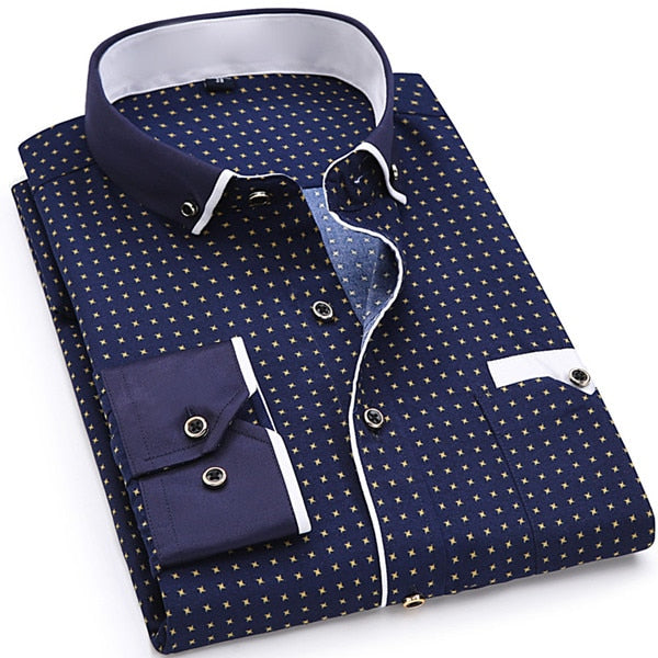 Men Fashion Casual Long Sleeved Printed shirt Slim Fit