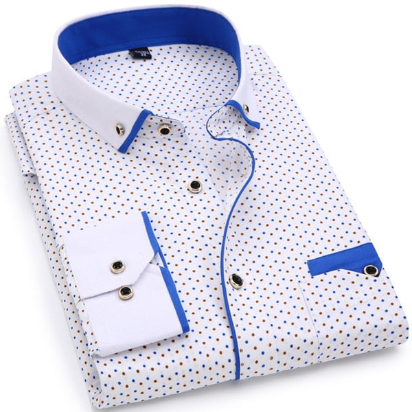 Men Fashion Casual Long Sleeved Printed shirt Slim Fit