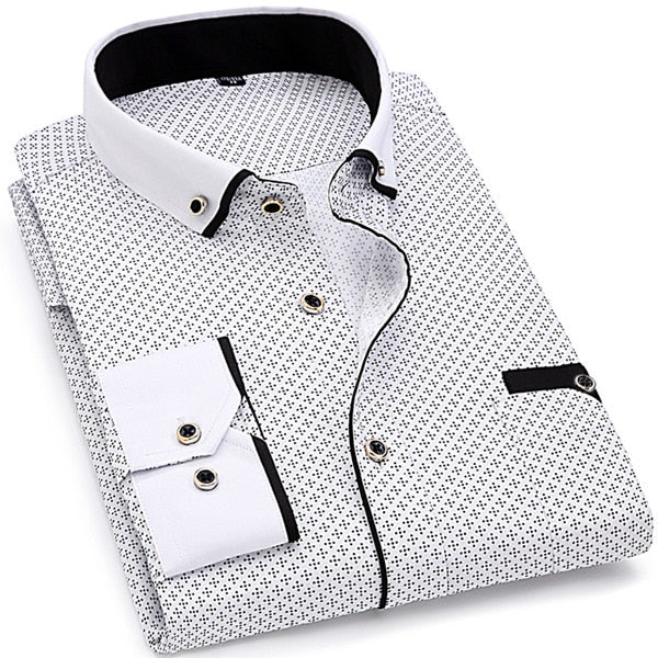 Men Fashion Casual Long Sleeved Printed shirt Slim Fit