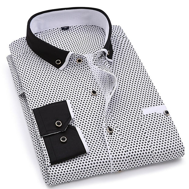 Men Fashion Casual Long Sleeved Printed shirt Slim Fit