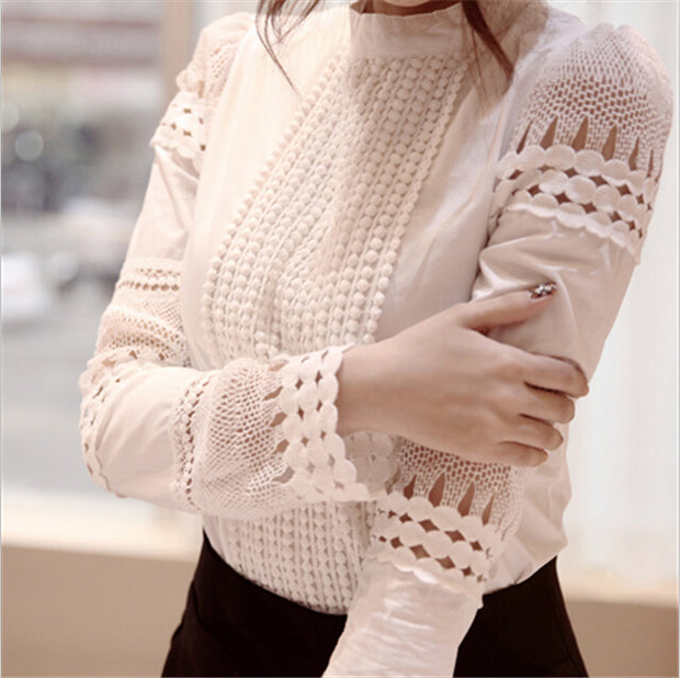 Women Blouses Slim Bottoming Long-sleeved White Shirt