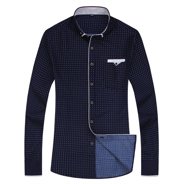 Men Fashion Casual Long Sleeved Printed shirt Slim Fit