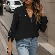 Autumn new European and American women's clothing pullover solid color long sleeved shirt for women