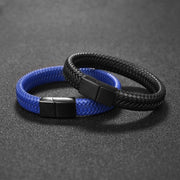 Men Jewelry Black/Brown Braided Leather Bracelet Stainless Steel Magnetic Clasp Fashion Bangles 18.5/22/20.5cm