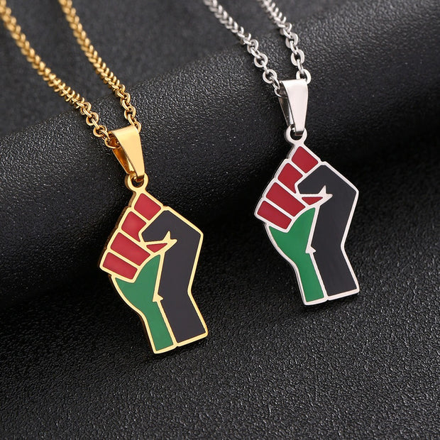 African Fist Symbol Pendant Necklace for Men and Women Geometric Titanium Steel Couple Necklace Fashion Jewelry