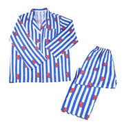 Cute Cartoon Q Print Lightweight Long Sleeve Pants Pajama Set Cute Home Wear Casual Wear Two Piece Set Men and Women Summer Light Weight