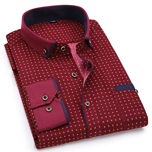 Men Fashion Casual Long Sleeved Printed shirt Slim Fit
