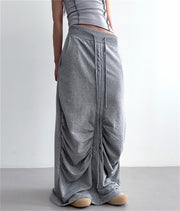 High Waist Casua Lace-up Shirring Design Skirts