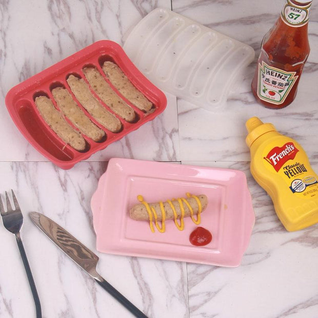 DIY Sausage Making Mold Silicone Burger Hot Dog Maker Mould With 6 Cavity Patty Makers Microwave Oven Safe New Kitchen Gadgets