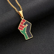African Fist Symbol Pendant Necklace for Men and Women Geometric Titanium Steel Couple Necklace Fashion Jewelry