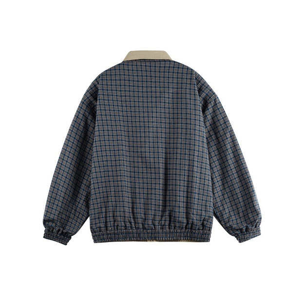 Plaid Two-Way Wear Stand Collar Loose Unisex Coach Jacket Men