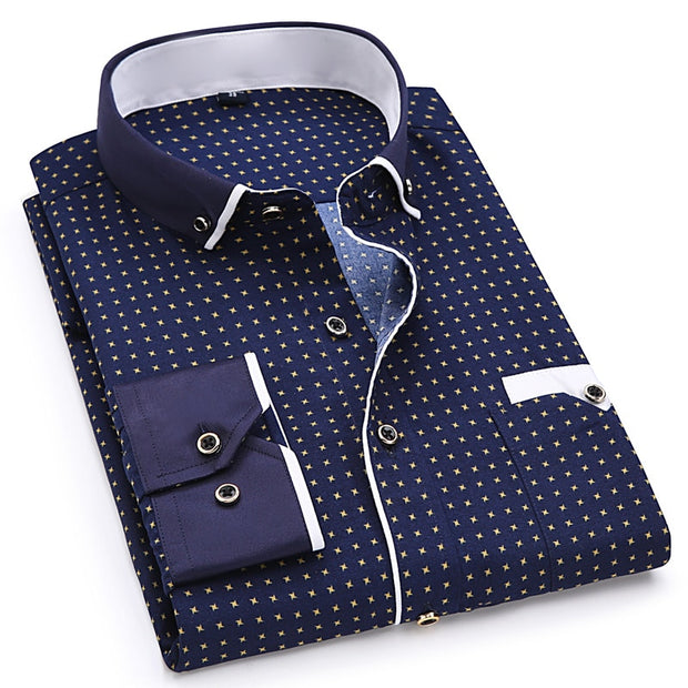 Men Fashion Casual Long Sleeved Printed shirt Slim Fit