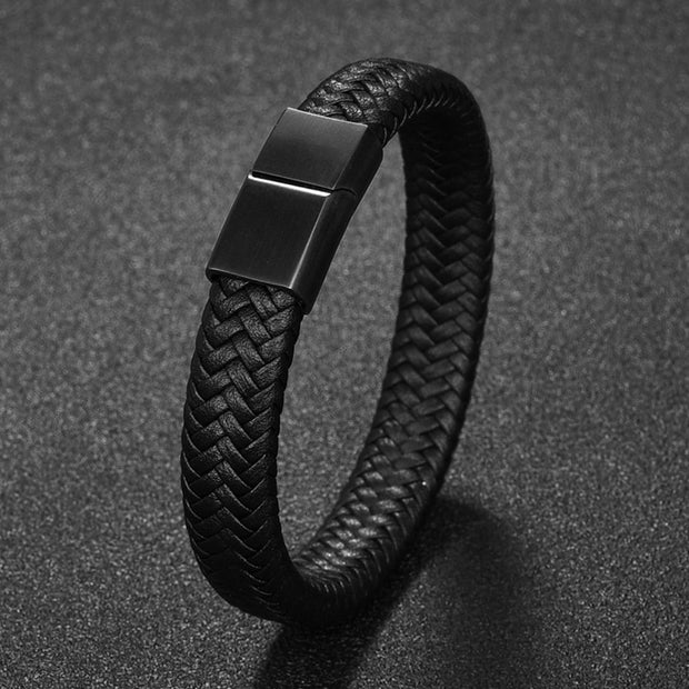 Men Jewelry Black/Brown Braided Leather Bracelet Stainless Steel Magnetic Clasp Fashion Bangles 18.5/22/20.5cm