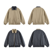Plaid Two-Way Wear Stand Collar Loose Unisex Coach Jacket Men