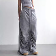 High Waist Casua Lace-up Shirring Design Skirts