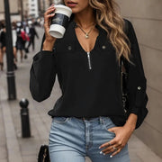 Autumn new European and American women's clothing pullover solid color long sleeved shirt for women