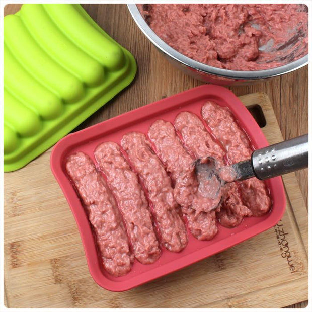 DIY Sausage Making Mold Silicone Burger Hot Dog Maker Mould With 6 Cavity Patty Makers Microwave Oven Safe New Kitchen Gadgets