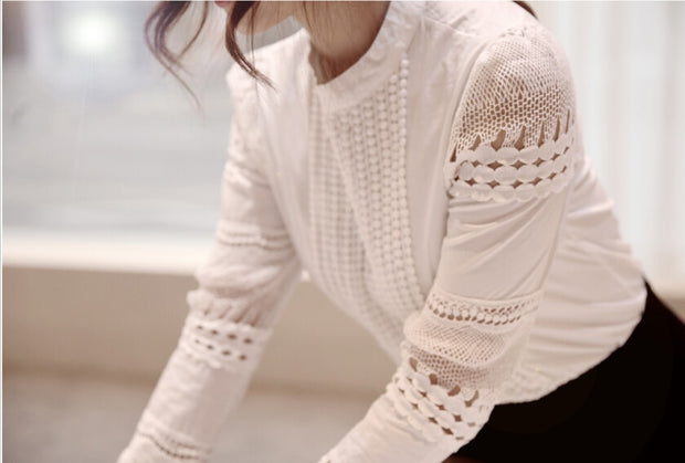 Women Blouses Slim Bottoming Long-sleeved White Shirt