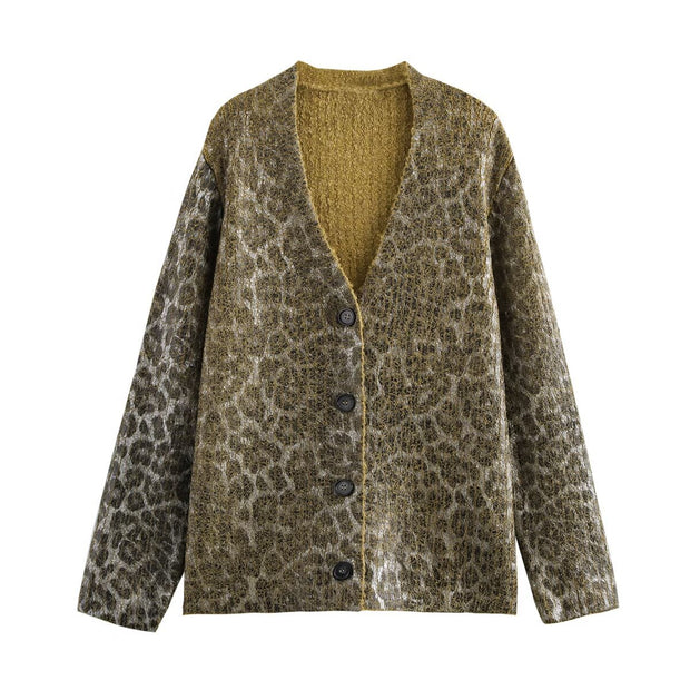 Autumn new women's clothing animal pattern metal hot stamping top knitted sweater for women