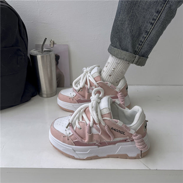 Cute Harajuku Sneakers Women's Running Shoes  blue Thick Platform Sneakers students Outdoor Casual pink Vulcanized Shoes