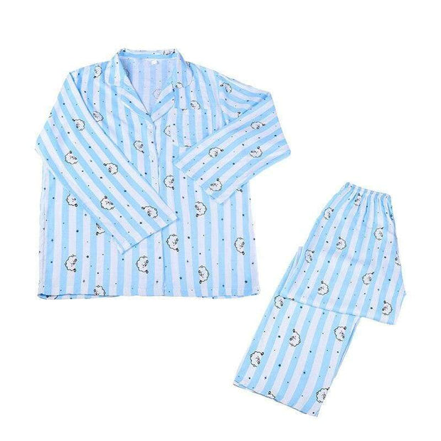 Cute Cartoon Q Print Lightweight Long Sleeve Pants Pajama Set Cute Home Wear Casual Wear Two Piece Set Men and Women Summer Light Weight