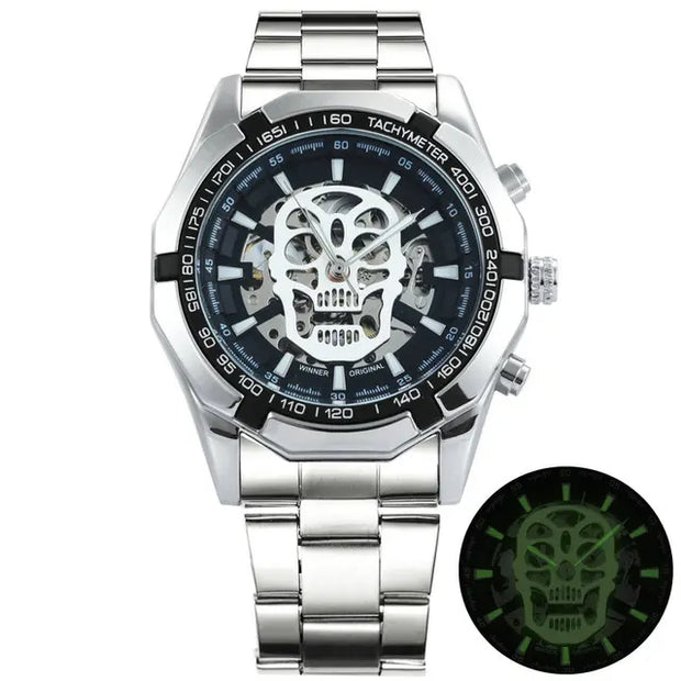 Mechanical Watch Men Skull Golden Stainless Steel
